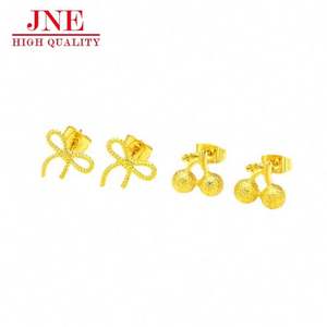 Pendientes de aguja <span class=keywords><strong>auricular</strong></span> para mujer de oro aluvial con lazo de cereza chapado al por mayor - Product Image 5