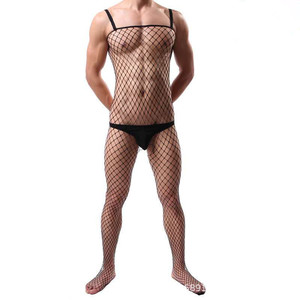 Men's <b>Fishnet</b> Bodysuit Black Spandex Polyester Exotic Dancewear Full Body Mesh Suit For Performance Wear - Product Image 3