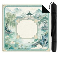 Tapis de Mahjong Vintage Paysage Montagneux Chinois Antidérapant et Anti-bruit pour Domino, Poker, Cartes et Jeux de Tuiles