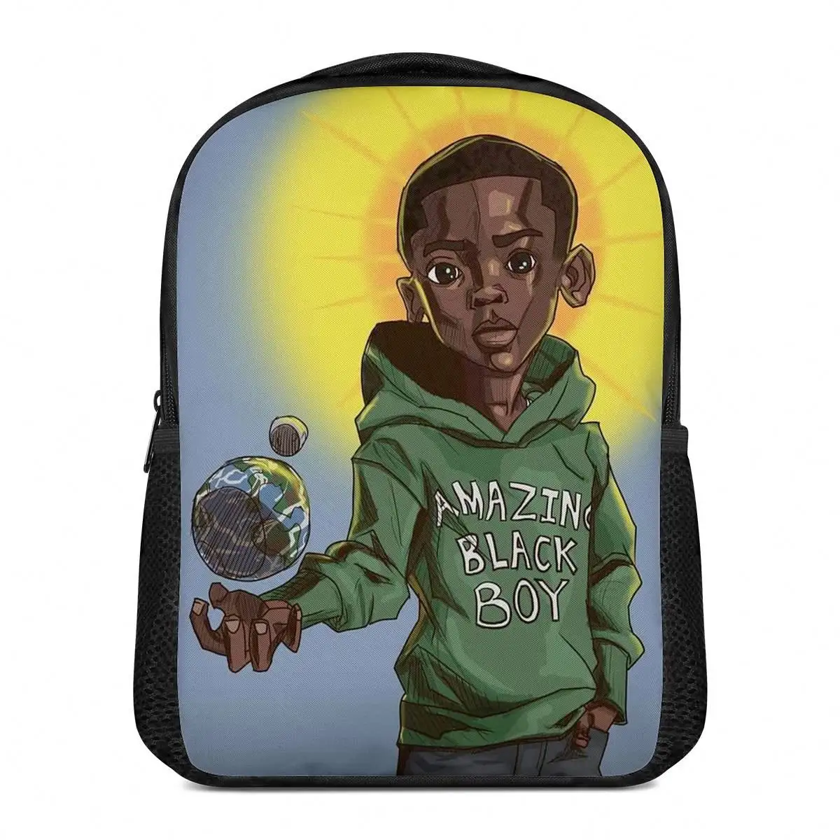الكتب يناسب 12 بوصة حقيبة كتب Sschool الصبي الأسود على ظهره الطباعة الأفرو براون روضة أطفال الظهر حزمة مخصصة حقيبة مدرسية للأولاد