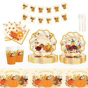 Juego de Vajilla Temática de Calabaza y Pavo de Acción de Gracias DAMAI, Platos de Papel, Vasos, Servilletas, Decoración de Mesa de Acción de Gracias, Decoraciones para Fiestas - Product Image 3