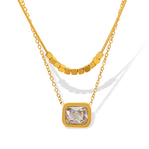 Collar de oro de doble capa con colgante de cristal cuadrado, diseño geométrico para mujer, joyería de fiesta, cadena de aleación de zinc XL359WEG - Product Image 5