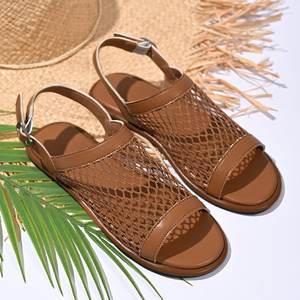 New Fashion Plus Size Round Peep Toe Flat <b>Sandals</b> with Ankle Strap Breathable Mesh Summer <b>Sandals</b> for Women - Product Image 3