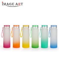 Botella de Agua de Vidrio Mate de 500 ml con Degradado de Color Esmerilado, Ecológica, Material de Plástico y Vidrio, 6 Colores