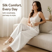 Pantalon large en soie de mûrier jacquard Hualuo pour femme, 100 % soie, taille élastique avec cordon de serrage, coupe droite, décontracté