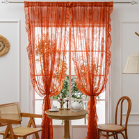 Voilage en polyester à volants, dentelle champêtre et motifs floraux pour chambre, salon, fenêtre en baie, porte, petite tenture en tissu