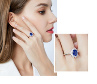 Bague Princesse en Argent S925 avec Cristal Bleu de Luxe pour Femme, Bagues en Argent Saphir pour Filles