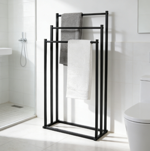 Nouveau design, vente en gros, support de serviettes de salle de bain OEM à 3 niveaux en métal noir avec revêtement en poudre, séchoir à serviettes - Product Image 1