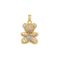 [Cuivre véritable or] Petit ours avec cœur, Bijoux artisanaux populaires transfrontaliers, Micro-incrustation de zirconium P
