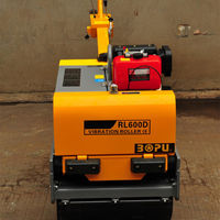 BOPU 720 kg Rouleau compresseur vibrant à double tambour, moteur diesel refroidi par air, entièrement hydraulique, mini-rouleau compresseur pour le compactage du sol et de l'asphalte