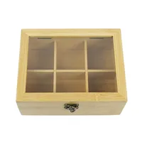 Boîte de rangement en bambou écologique à 6 compartiments avec couvercle en acrylique transparent pour sachets de thé, petits objets, organisateur alimentaire