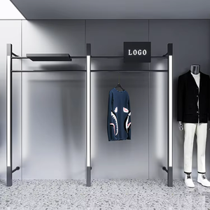 Taille personnalisée tout dernier porte-vêtements <span class=keywords><strong>mural</strong></span> noir vêtements présentoir femmes homme boutique lumière LED vêtements étagères avec lumières - Product Image 2