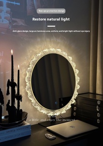 Miroir de courtoisie LED rond avec cadre en acrylique et dentelle, contrôle tactile, lumière à intensité variable pour chambre à coucher, coiffeuse, salle de bain - Product Image 6