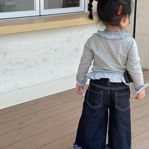 Girls Casual Spring Outfit Long Sleeve T-Shirt And Jeans Set Cotton Solid Color For Baby Girls - Product Image 3