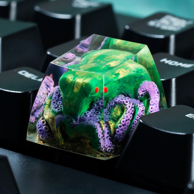 MINI PLANET Green Customized Creative 3D Printed Resin Keycaps MX Switches Mechanical Keyboard Handmade Octopus Theme Design