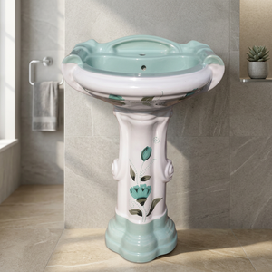 Lavabo de salle de bain en marbre beige Hôtel Maison Lavabos en marbre autoportants Évier sur pied en travertin - Product Image 6