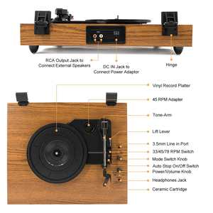 Tocadiscos de Vinilo Retro de Madera Personalizado de Fábrica con Cubierta Acrílica Antipolvo, Mecanismo de Reproductor de Discos Vintage de 3 Velocidades, Decoración para el Hogar, Audio - Product Image 4