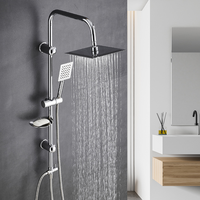 Ensemble de Douche Intégré en Acier Inoxydable avec Valve Céramique, Support Mural à Jet, Porte-Savon pour Salle de Bain d'Appartement, Tête de Douche Pressurisée pour Baignoire