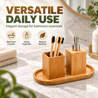 Ensemble d'accessoires de salle de bain en bambou naturel, plateau de rangement pour comptoir de vanité, porte-brosse à dents, distributeur de savon, organisateur