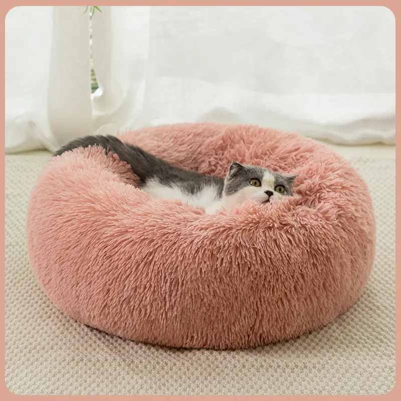 In Stock Low Price Zipper Dog Bed Donut Soft Round Plush Cat Beds For Calming Pet Anti Anxiety Washable