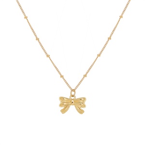 สร้อยคอจี้รูปโบว์โซ่เชื่อมสแตนเลสชุบทองสำหรับผู้หญิงขายส่ง - Product Image 1