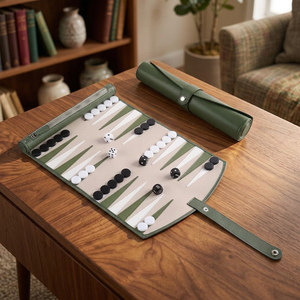 Juego de Backgammon Plegable y Ecológico de Cuero de MORGANS INDUSTRIES con Dados y Estuche de Transporte, Color Verde - Product Image 5