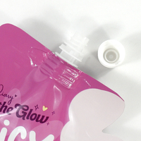 Pochette à bec verseur découpée sur mesure, finition brillante rose, avec bouchon, pour produits liquides de soins personnels, sacs en plastique Mylar