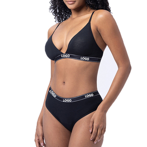 Kunden spezifisches Logo Triangle Cup Unterwäsche Elastizität Sport Push up Haut freundliches BH-<span class=keywords><strong>Set</strong></span> Nahtlos Kein Stahlring Dessous Sexy BH