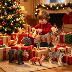 yxs Cross-border Jouet éducatif cognitif pour enfants, thème Noël : animaux <span class=keywords><strong>de</strong></span> <span class=keywords><strong>la</strong></span> <span class=keywords><strong>jungle</strong></span> (ours brun, renard, loup, hérisson, écureuil, cerf, élan, lapin) - Product Image 4