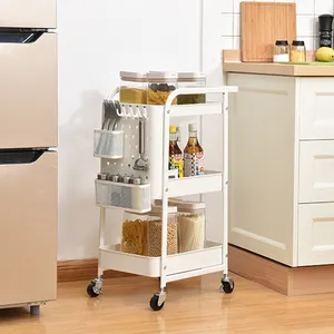 Carrito de almacenamiento de utilidad de 3 niveles, estante de cocina seguro, con 4 ruedas bloqueables