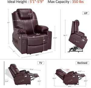 <span class=keywords><strong>Poltrona</strong></span> Reclinabile Elettrica in Pelle Marrone Scuro per Home Theater, Nuovo Stile, con Massaggio e Supporto Lombare - Product Image 5