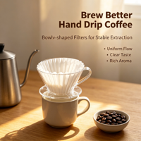 Filtre à café en papier en forme de panier à fond plat en pâte de bois vierge, marque privée OEM, pour machine à café à filtre – Vente en gros