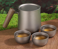 Set Teh Titanium Cangkir Gongdao Titanium Murni Cangkir Teh Dinding Ganda Perlengkapan Teh Portabel untuk Berkemah Kotak Hadiah Grosir Kustom