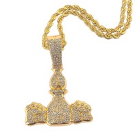 PD3155 Collier Pendentif Sac d'Argent Diamanté pour Homme, Style Hip Hop Urbain, Chaîne Cubaine en Alliage de Zinc, Personnalisable