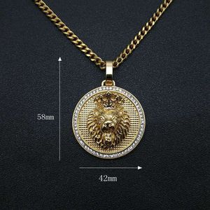 Yunnique – collier avec pendentif tête de Lion plaqué or, style Hip Hop, avec couronne en diamant, chaîne cubaine en acier inoxydable, 5mm, 70cm, bijoux cadeau - Product Image 5
