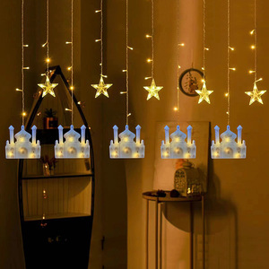 Luci calde della tenda della luna della <span class=keywords><strong>stella</strong></span> bianca hanno portato <span class=keywords><strong>la</strong></span> luce della stringa della tenda con 8 modalità lampeggiante Led stringa di luce Ramadan Eid decorazioni - Product Image 2