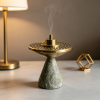 Brûleur d'encens Mubkhar Bakhoor en marbre de pierre naturelle verte pour Ramadan, Aïd, décoration arabe pour la maison, ornement de table console Majlis Oud