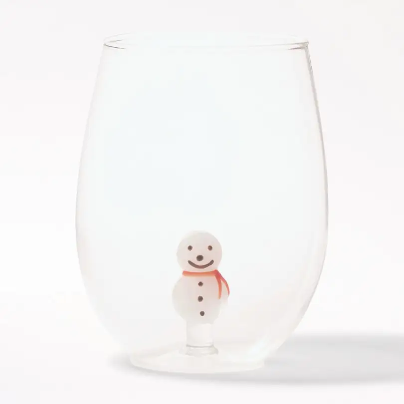 Bicchiere di vino stemless creativo tazza di vetro di natale con simpatico pupazzo di neve 3D all'interno