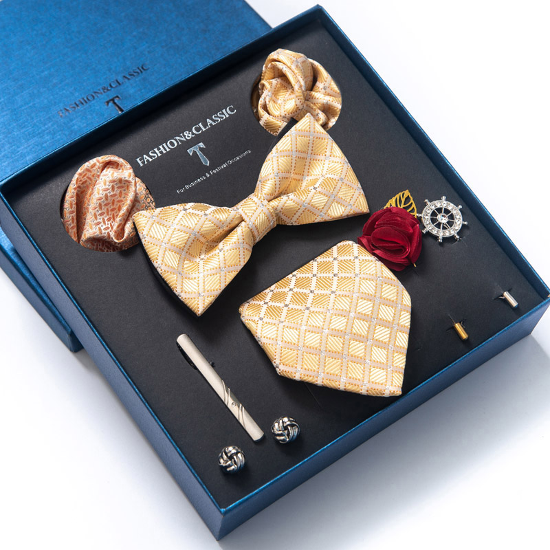 Top Italiaanse Stof Banden Voor Mannen Cravate Giet Homme Gold Stropdas Bowtie Set