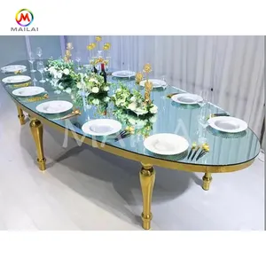 Tavolo ovale per mobili da sposa con gambe in acciaio inossidabile di Design a specchio per banchetti per feste