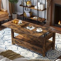 Table basse relevable moderne avec 2 tiroirs, compartiment caché et étagère ouverte - Meuble de salon en bois durable