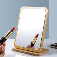 Eco-friendly Bamboo Wood Makeup Mirror Square Oval Round Desk Compact Mirror Glass Cosmetic Standing Desktop Vanity Mirror