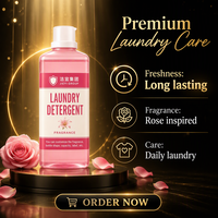 Lessive liquide en verre rose à paroi droite, parfum longue durée, fraîcheur, produits de nettoyage