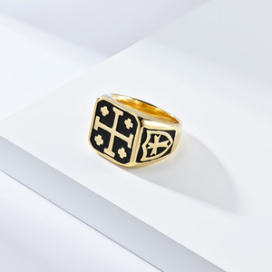 Hip-hop street retro Jerusalem cross <b>titanium</b> steel <b>ring</b> for men, personalized European Crusader jewelry - Product Image 4