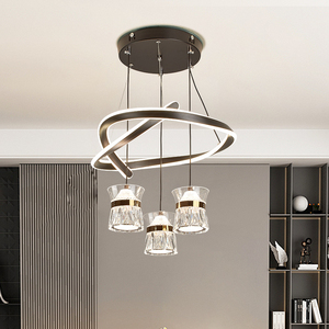 Modern Luxury LED Pendant <strong>Light</strong> Twisted Ring Dining Chandelier 3 <strong>Crystal</strong> <strong>Shades</strong> 3 Color Changing AC Remote Controlled Bedroom - Product Image 2