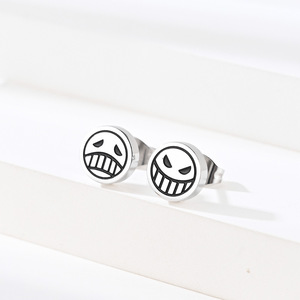 Minimalist style, One Piece Fire Fist Ace (crying and laughing <b>face</b>) earrings, titanium steel, colorfast, niche and unique clip- - Product Image 3