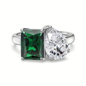 Juego de Joyería de Plata 925 con Cristal Verde en Forma de Pera, Anillo, Aretes y Collar, Clásico para Mujer, Bañado en Rodio - Product Image 4