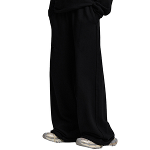 Pantalones Deportivos Anchos Negros para Hombre, Cintura Elástica, Corte Holgado Informal, Estilo Vintage, 100% Algodón, Estilo Invernal, Bolsillos Laterales - Product Image 1