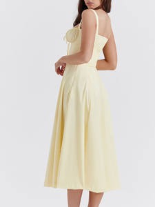 Meilleures ventes Holiday Robe à épaules dénudées Robe sans manches à bretelles spaghetti Robes vintage pour femmes de couleur unie - Product Image 5