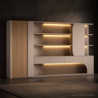 Bibliothèque de direction moderne Morandi Crème avec LED, unité de rangement de bureau de PDG design avec découpes artistiques courbes, vitrine